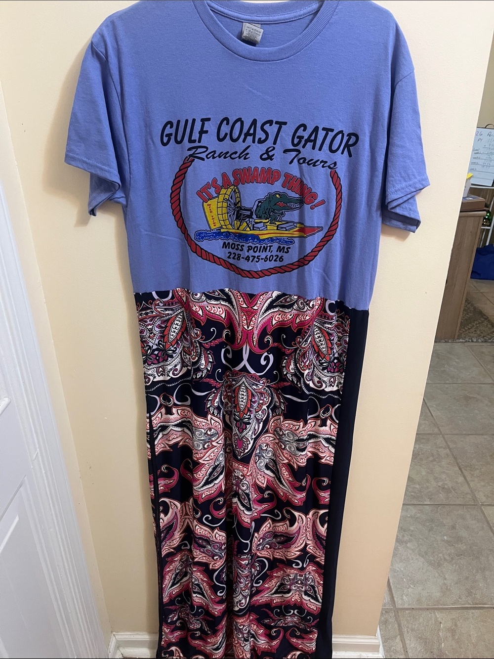 Hanes Blue Graphic Tee & Paisley Maxi Dress with Black Panels